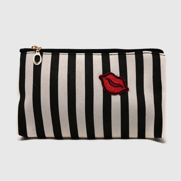 BLACK OR RED 2 PC Stripe Cosmetic Bag Set - Picture 3 of 4